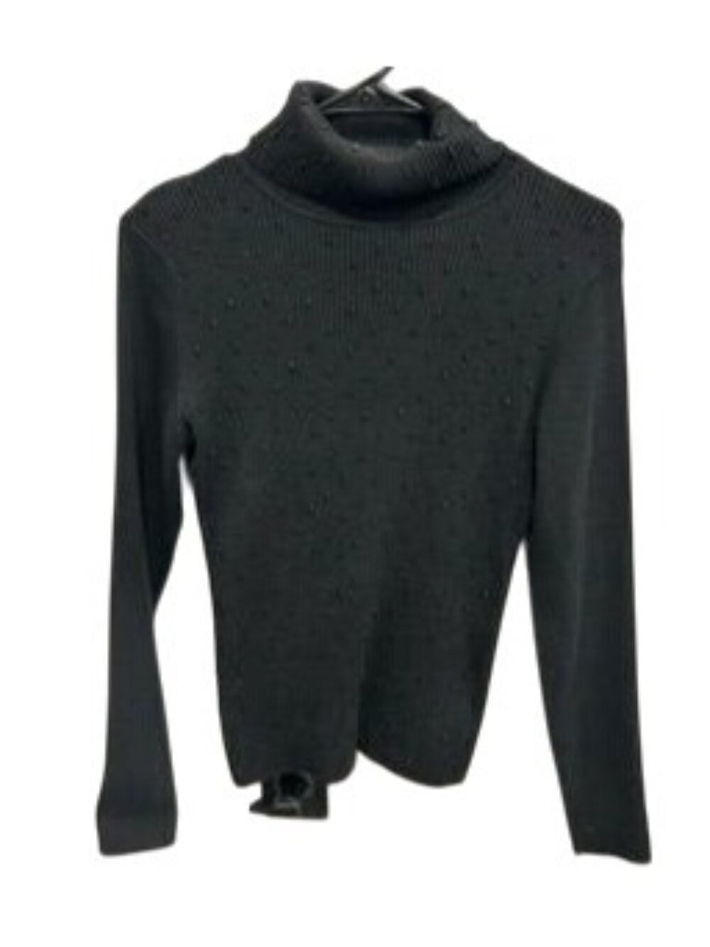 Escapade Medium Black Beaded Ribbed Turtleneck Sweater Gothic Romantic Goth
